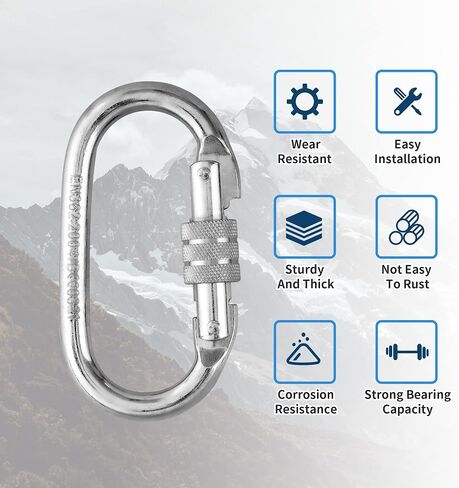 4 Pack Oval Indoor Outdoor Climbing Carabiner, Screw Locking Heavy Duty Safety Caribeener Clips, 25 KN (5600 LBS) for Hammock, Rope, Hiking, Camping in Saudi Arabia