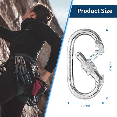 4 Pack Oval Indoor Outdoor Climbing Carabiner, Screw Locking Heavy Duty Safety Caribeener Clips, 25 KN (5600 LBS) for Hammock, Rope, Hiking, Camping in Saudi Arabia