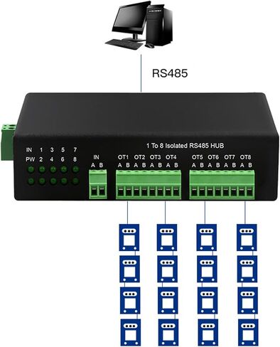 Industrial-grade 1 To 8 RS485 Hub Plug For Play Dual-way Communication 8-Port RS485 Adapter Isolated 128 Device Each Cha Rs485 Hub Rj45 8-port 485 Hub 8-channel Rs485 Splitter 485 Sharer Industrial in Kuwait