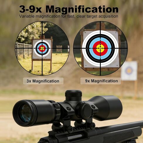 UUQ 3-9x40 Compact Rifle Scope - Crosshair Reticle, Extended Eye Relief,Lightweight Aluminum Scope for Hunting, Clear Lens & Quick Focus| Free Mount Included Fits 20mm Picatinny/Weaver Rail in Saudi Arabia
