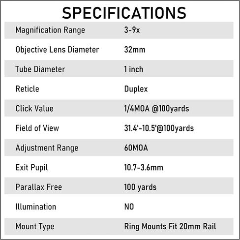 UUQ 3-9x32 Rimfire Rifle Scope - Clear Optics with Upgraded Objective Lens, Waterproof Fogproof, Lightweight Design + 20mm Rail Rings for Hunting in Saudi Arabia