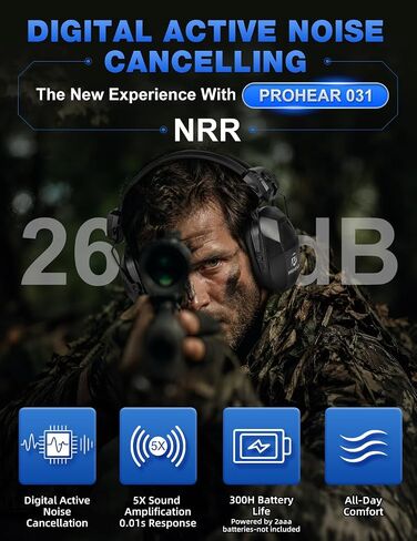 PROHEAR 031 Upgraded Digital Electronic Ear Protection for Shooting, NRR 26dB Noise Reduction, 5X Sound Amplification Hearing Protection Muffs for Hunting and Gun Range in Saudi Arabia