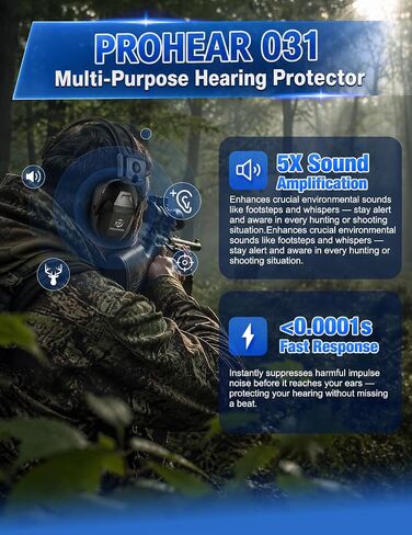 PROHEAR 031 Upgraded Digital Electronic Ear Protection for Shooting, NRR 26dB Noise Reduction, 5X Sound Amplification Hearing Protection Muffs for Hunting and Gun Range in Saudi Arabia