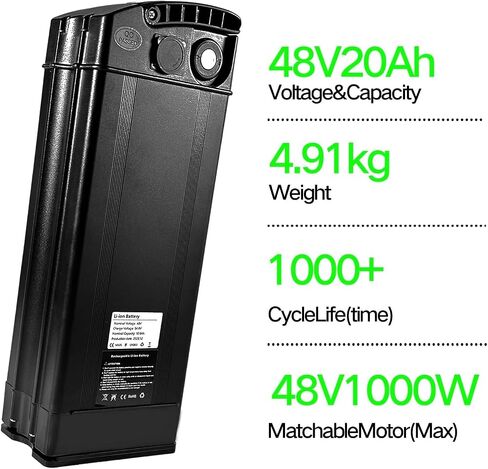48V 20Ah Battery, Suitable for 0-1000W Motors, Size: 14.37 x 5.12 x 3.43 inches in Saudi Arabia