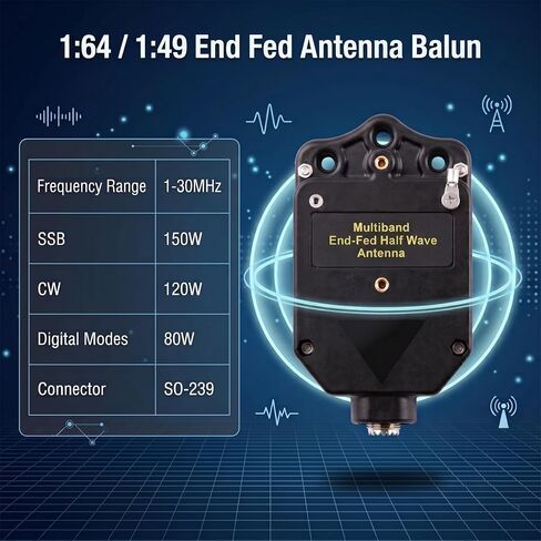 Upgraded 150W HF End Fed Antenna Balun, 1-30MHz CW FM AM FT4 FT8 SSB Multiband End Fed Half Wave Antenna Balun 4 Band 8 Band for Outdoor 1:64 1:49 in Saudi Arabia