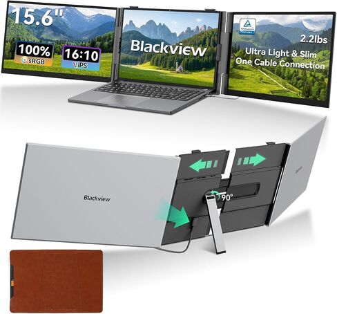 Blackview Laptop Screen Extender, 2.2 lb Ultra-Light, One-Cable Connection, 15.6" Triple Screen Laptop Monitor Extender, TÜV Eye-Care, Business Travel, Mac, Windows, ChromeOS, Switch in Saudi Arabia