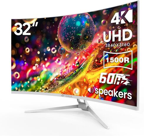 CRUA 27 Inch FHD 100Hz White Curved Computer Monitor, 1800R VA, Frameless | 120% sRGB, Blue Light, Flicker-Free, HDMI 1.4, VGA, Tilt Stand, 100x100 Mount, Office, Study, Home PC, Movies, Casual Gaming in Saudi Arabia