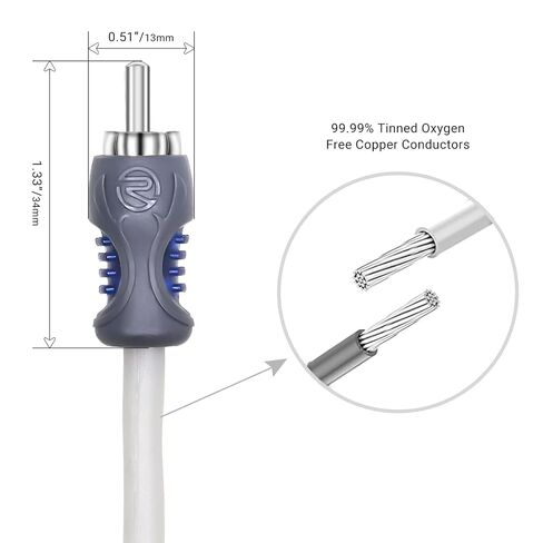 RECOIL RMI212 2-Channel 12ft RCA Audio Interconnects Cable ثلاثي الحماية | نحاس خالي من الأكسجين المعلب للسيارات الراقية والدراجات النارية البحرية UTV ATV مع رفض الضوضاء in Kuwait