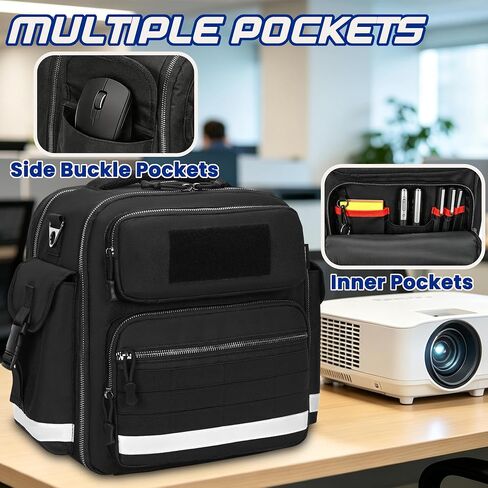 Projector Carrying Case with Screen and 13-Inch Laptop Section | Padded Travel Bag with Multiple Pockets, MOLLE Webbing, Reflective Strips, Luggage Strap and Shoulder Strap for Business in Saudi Arabia