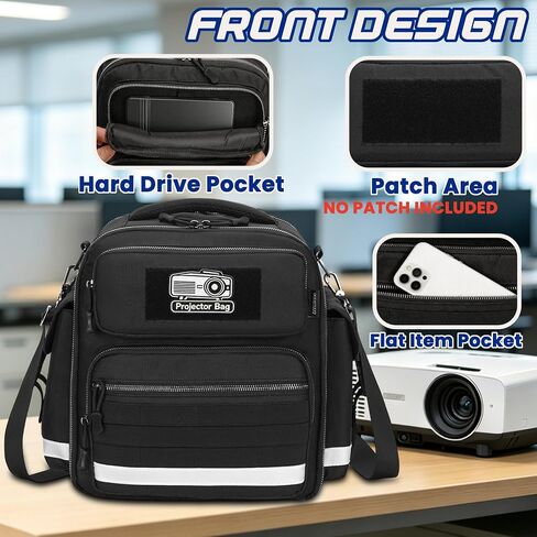 Projector Carrying Case with Screen and 13-Inch Laptop Section | Padded Travel Bag with Multiple Pockets, MOLLE Webbing, Reflective Strips, Luggage Strap and Shoulder Strap for Business in Saudi Arabia