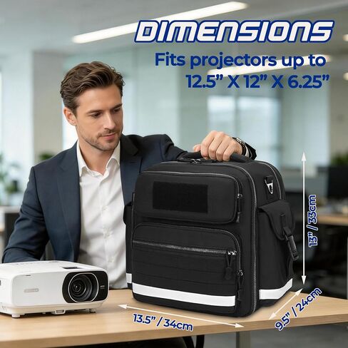 Projector Carrying Case with Screen and 13-Inch Laptop Section | Padded Travel Bag with Multiple Pockets, MOLLE Webbing, Reflective Strips, Luggage Strap and Shoulder Strap for Business in Saudi Arabia