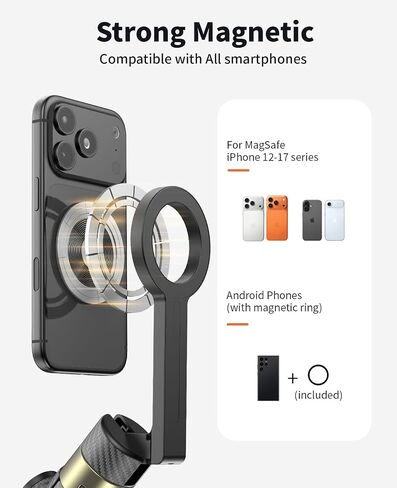 Magnetic Tripod for iPhone, Selfie Stick Tripod Mount Ring for Magsafe, 360° Rotatable Portable Travel Tripod Cell Phone Stand with Metal Ring & Remote, Compatible with iPhone Android, 65" in Saudi Arabia