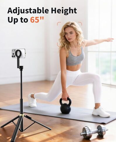 Magnetic Tripod for iPhone, Selfie Stick Tripod Mount Ring for Magsafe, 360° Rotatable Portable Travel Tripod Cell Phone Stand with Metal Ring & Remote, Compatible with iPhone Android, 65" in Saudi Arabia
