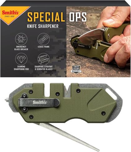 Smith’s 50981 Pocket Pal Tactical Knife Sharpener - OD Green - 2 Stage Sharpener & Diamond Sharpening Rod - Pocket Clip - Outdoor Hunting Knife & Hook Sharpener - Compact & Lightweight in Saudi Arabia