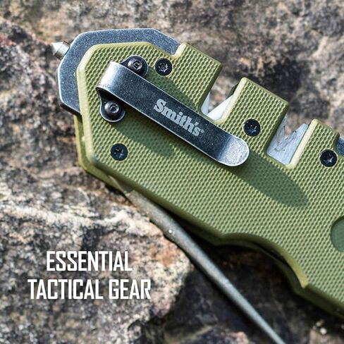 Smith’s 50981 Pocket Pal Tactical Knife Sharpener - OD Green - 2 Stage Sharpener & Diamond Sharpening Rod - Pocket Clip - Outdoor Hunting Knife & Hook Sharpener - Compact & Lightweight in Saudi Arabia