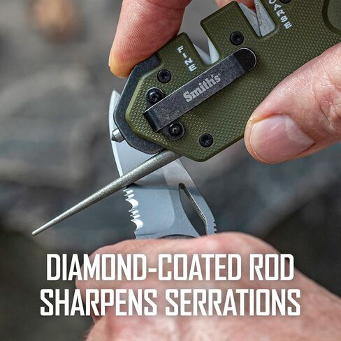 Smith’s 50981 Pocket Pal Tactical Knife Sharpener - OD Green - 2 Stage Sharpener & Diamond Sharpening Rod - Pocket Clip - Outdoor Hunting Knife & Hook Sharpener - Compact & Lightweight in Saudi Arabia