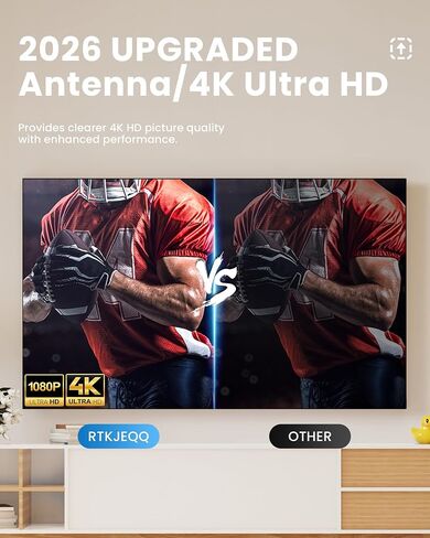 TV Antenna for Smart TV Indoor, Digital Antenna with 360° Signal Reception for Local Channels 4K HD, 16.8ft Coaxial Cable, Easy Installation in Saudi Arabia