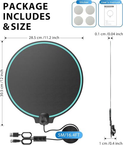 TV Antenna for Smart TV Indoor, Digital Antenna with 360° Signal Reception for Local Channels 4K HD, 16.8ft Coaxial Cable, Easy Installation in Saudi Arabia