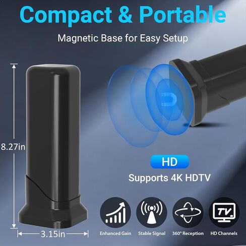 2026 TV Antenna for Smart TV Indoor, Digital HD Antenna for Local Channels | 360° Signal Reception HD Antenna for TV Without Cable, Supports 4K 1080P For All TVs, Magnetic Base & 10FT Cable in Saudi Arabia