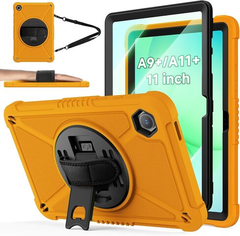 حافظات Ztotop لجهاز Samsung Galaxy Tab A11+ Plus/A9+ مقاس 11 بوصة 2025/2023، أسود | حافظة متينة مقاومة للصدمات مع واقي شاشة، وحزام يد دوار 360 درجة وحامل + حزام كتف للكمبيوتر اللوحي Tab A11+/A9 Plus in Kuwait