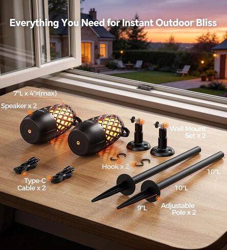 Outdoor Speakers with Ligths Gifts for Men Multi-Sync up to 100 Speakers | IPX5 Waterproof, HD Stereo Sound, Auto-Pairing, House Warming Gifts, Lanterns for Camp|Patio|Pool|Yard, Cool Stuff in Kuwait