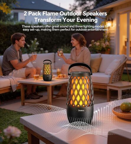 Outdoor Speakers with Ligths Gifts for Men Multi-Sync up to 100 Speakers | IPX5 Waterproof, HD Stereo Sound, Auto-Pairing, House Warming Gifts, Lanterns for Camp|Patio|Pool|Yard, Cool Stuff in Kuwait