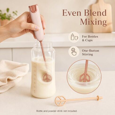 Portable Baby Bottle Mixer with 1 Stirring Rods, Battery Powered Milk Powder Stirrer for Feeding Bottle Prep, Compact Handheld Drink Blender for Coffee, Matcha, Protein Powder, Light Brown in Saudi Arabia