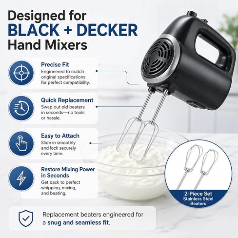 2 Pcs Hand Mixer Attachments Compatible With BLACK and DECKER | Hand Mixer Beaters Replacement,Universal Stainless Steel Mixer Blender For Baking Cooking And Kitchen Whisk Accessories Needs in Saudi Arabia