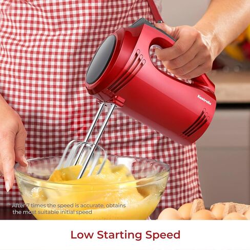 Hand Mixer Electric Handheld with Flat Bottom, Portable Mixer for Kitchen Baking Cake, Powerful Mixing for Thicker Doughs with dough hooks in Kuwait