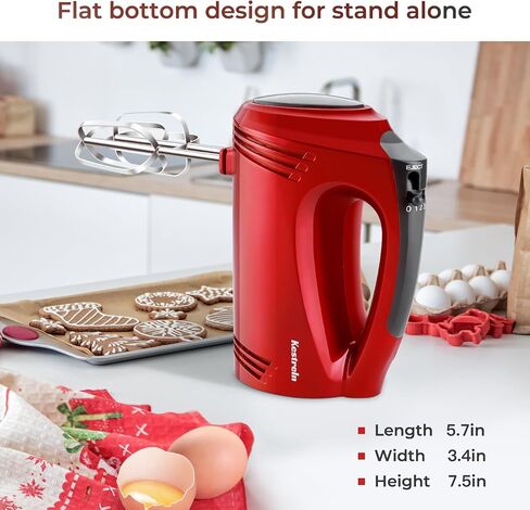 Hand Mixer Electric Handheld with Flat Bottom, Portable Mixer for Kitchen Baking Cake, Powerful Mixing for Thicker Doughs with dough hooks in Kuwait