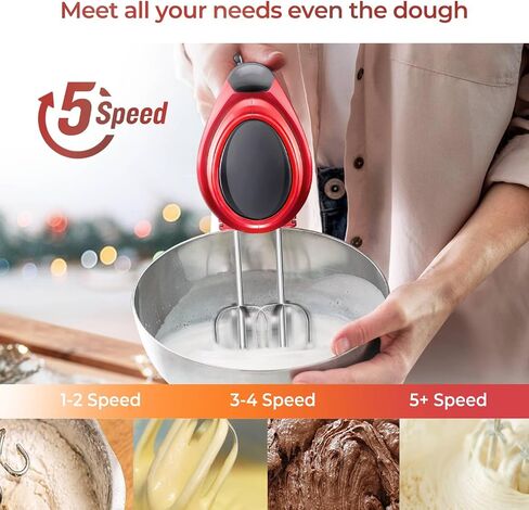 Hand Mixer Electric Handheld with Flat Bottom, Portable Mixer for Kitchen Baking Cake, Powerful Mixing for Thicker Doughs with dough hooks in Kuwait