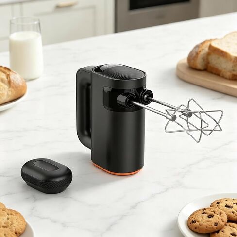 Cordless Hand Mixer, 200W Hand Mixer 8 Speed Dial Control Portable Electric Handheld Mixer with Beaters, Whisks, Charging Base Digital Display,LED, for Butter, Cream,Baking, Cake, Egg(Black) in Saudi Arabia