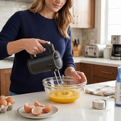 Cordless Hand Mixer, 200W Hand Mixer 8 Speed Dial Control Portable Electric Handheld Mixer with Beaters, Whisks, Charging Base Digital Display,LED, for Butter, Cream,Baking, Cake, Egg(Black) in Saudi Arabia