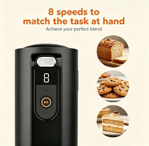 Cordless Hand Mixer, 200W Hand Mixer 8 Speed Dial Control Portable Electric Handheld Mixer with Beaters, Whisks, Charging Base Digital Display,LED, for Butter, Cream,Baking, Cake, Egg(Black) in Saudi Arabia