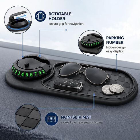 Anti Slip Mat for Car Dashboard,Dash Mat,Multi-Functional Support Anti-Slip Pad,3 in 1 Dashboard Grip Pads for Phones,Support Anti Slip Pad for Phones Sunglasses Keys Gadgets(Gray + Black) in Saudi Arabia