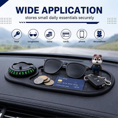 Anti Slip Mat for Car Dashboard,Dash Mat,Multi-Functional Support Anti-Slip Pad,3 in 1 Dashboard Grip Pads for Phones,Support Anti Slip Pad for Phones Sunglasses Keys Gadgets(Gray + Black) in Saudi Arabia
