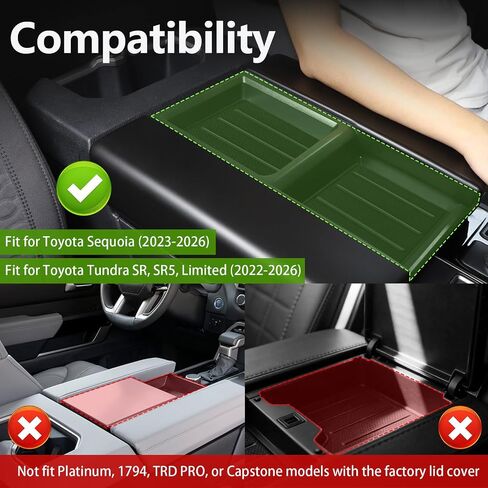 Console Tray Liner for Toyota Tundra 2022-2026 & Sequoia 2023-2026, 2 Pcs Anti-Slip Silicone Mat, Fits SR SR5 Limited Only in Saudi Arabia