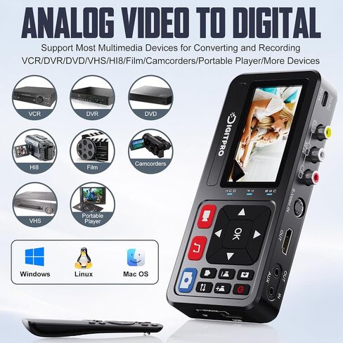 VHS to Digital Converter, 3" HD Video to Digital Capture Recorder with Remote, Record Video & Audio from VHS, VCR, DVR, DVD, Hi8, Mini DV, Gaming Consoles, Turntables, Cassette Tapes [Player Required] in Saudi Arabia
