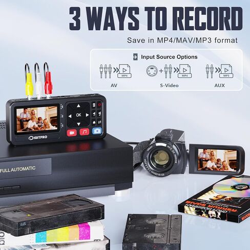 VHS to Digital Converter, 3" HD Video to Digital Capture Recorder with Remote, Record Video & Audio from VHS, VCR, DVR, DVD, Hi8, Mini DV, Gaming Consoles, Turntables, Cassette Tapes [Player Required] in Saudi Arabia