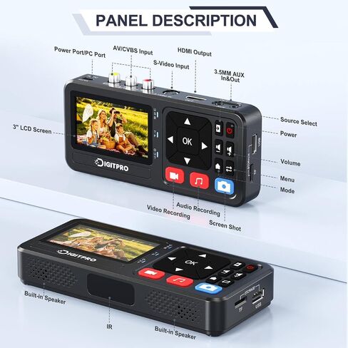VHS to Digital Converter, 3" HD Video to Digital Capture Recorder with Remote, Record Video & Audio from VHS, VCR, DVR, DVD, Hi8, Mini DV, Gaming Consoles, Turntables, Cassette Tapes [Player Required] in Saudi Arabia