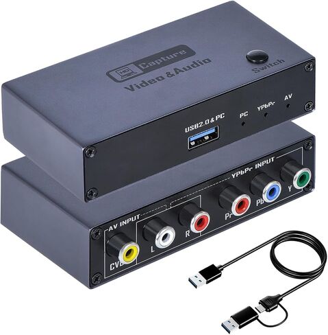 2026 Upgraded VHS RCA YPbPr to Digital Converter, 1080P 60Hz Component Composite Audio Video to USB Video Capture Card for VHS VCR DVD PS2 Wii N64, Compatible with Windows Mac Linux Android in Saudi Arabia