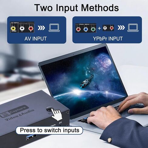 2026 Upgraded VHS RCA YPbPr to Digital Converter, 1080P 60Hz Component Composite Audio Video to USB Video Capture Card for VHS VCR DVD PS2 Wii N64, Compatible with Windows Mac Linux Android in Saudi Arabia