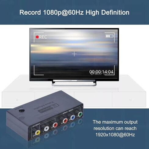 2026 Upgraded VHS RCA YPbPr to Digital Converter, 1080P 60Hz Component Composite Audio Video to USB Video Capture Card for VHS VCR DVD PS2 Wii N64, Compatible with Windows Mac Linux Android in Saudi Arabia