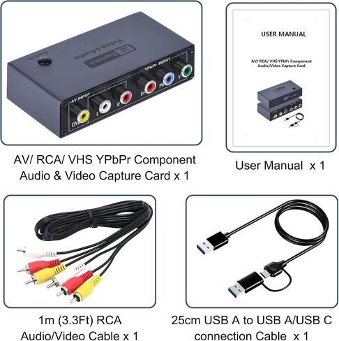 2026 Upgraded VHS RCA YPbPr to Digital Converter, 1080P 60Hz Component Composite Audio Video to USB Video Capture Card for VHS VCR DVD PS2 Wii N64, Compatible with Windows Mac Linux Android in Saudi Arabia