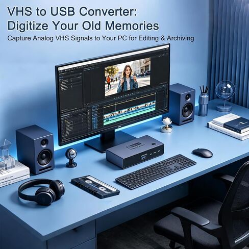 2026 Upgraded VHS RCA YPbPr to Digital Converter, 1080P 60Hz Component Composite Audio Video to USB Video Capture Card for VHS VCR DVD PS2 Wii N64, Compatible with Windows Mac Linux Android in Saudi Arabia