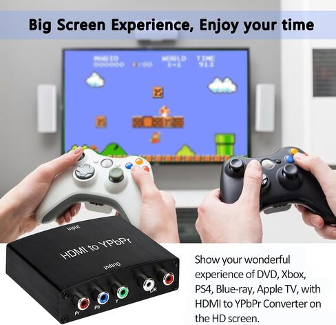 HDMI to Component Converter, HDMI to YPbPr 5RCA RGB + R/L Converter V1.4 with R/L Audio Output Support for MacBook, Blu-Ray, DVD, PS4, DVD, PSP, Xbox 360 in Saudi Arabia