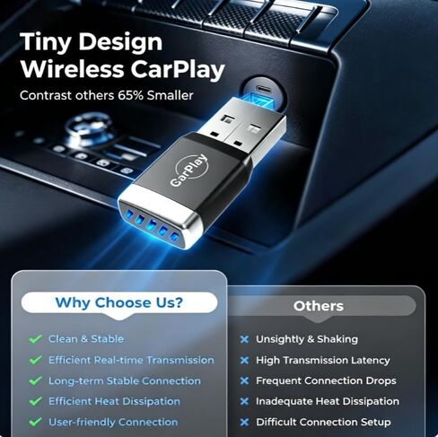 2026 Upgraded 2-in-1 Wireless CarPlay Adapter | A7 Chip & 5.8GHz High-Speed Transmission | Wired-to-Wireless Plug & Play | Supports iOS/Android Dual Systems | Ultra-Low Latency Seamless Connection in Saudi Arabia