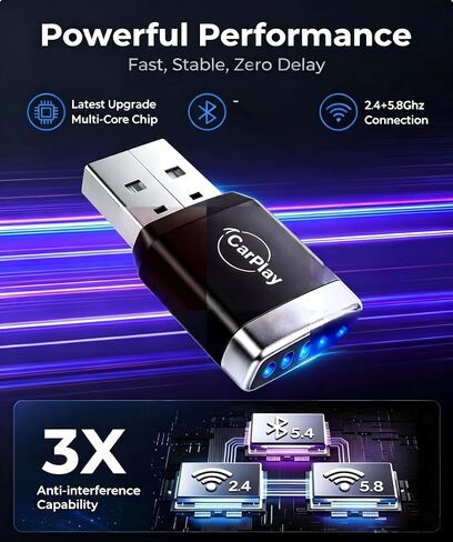 2026 Upgraded 2-in-1 Wireless CarPlay Adapter | A7 Chip & 5.8GHz High-Speed Transmission | Wired-to-Wireless Plug & Play | Supports iOS/Android Dual Systems | Ultra-Low Latency Seamless Connection in Saudi Arabia