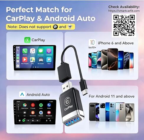 2026 Upgraded 2-in-1 Wireless CarPlay Adapter | A7 Chip & 5.8GHz High-Speed Transmission | Wired-to-Wireless Plug & Play | Supports iOS/Android Dual Systems | Ultra-Low Latency Seamless Connection in Saudi Arabia