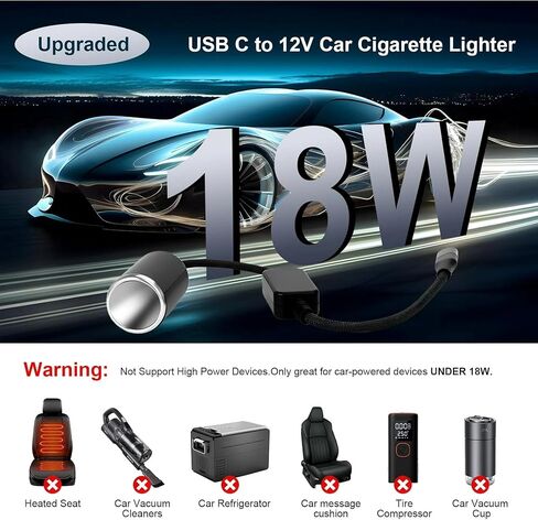 USB C Male to 12V 10W Cigarette Lighter Socket Adapter Power Cable for Dash Cam, GPS, Car Led Light Strips 10W max 1.2M in Kuwait